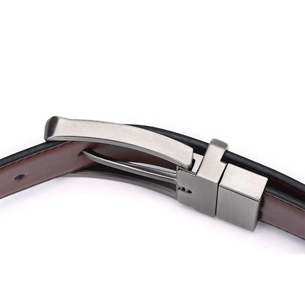 Reversible Lucas Leather Belt with Silver Buckle for Elegant Style