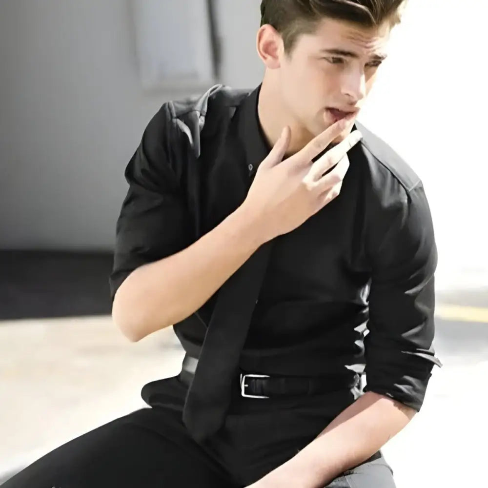 Stylish man wearing the Lucas Leather Belt with Silver Buckle for elegant style