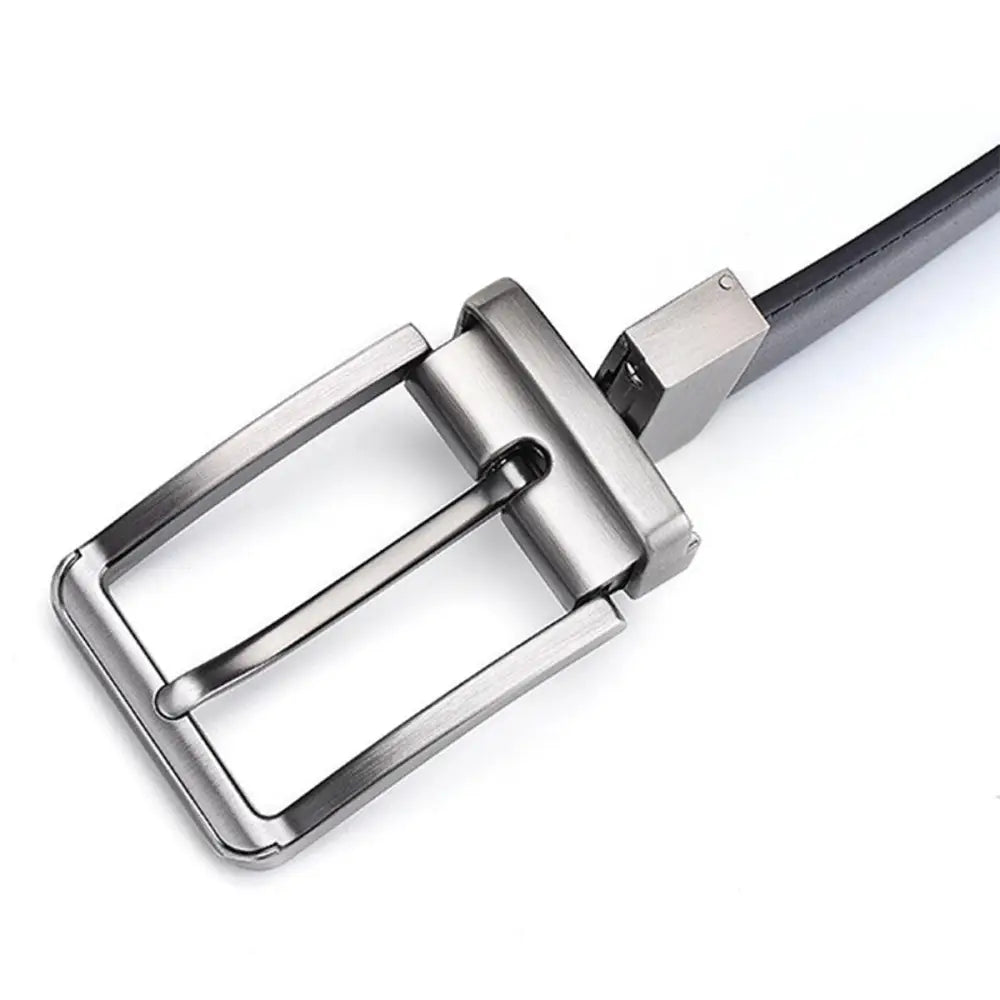 Silver-toned belt buckle on Lucas Leather Belt for elegant style and refined look