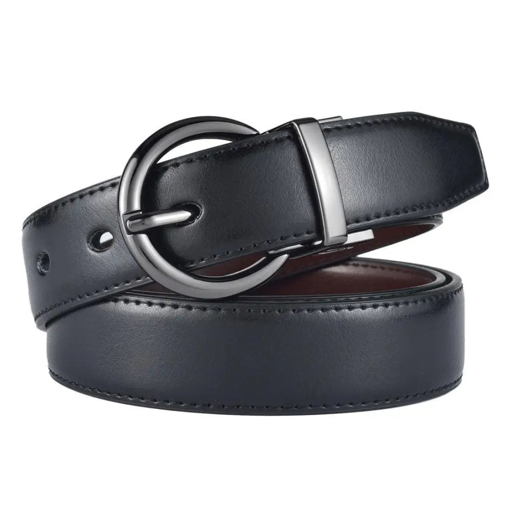 Reversible Leather Belt in Brown and Black with Circular Buckle for Elegant Style