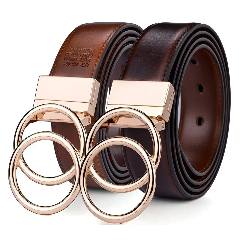 Lena belt with two leather straps and interlocking circle buckles for women