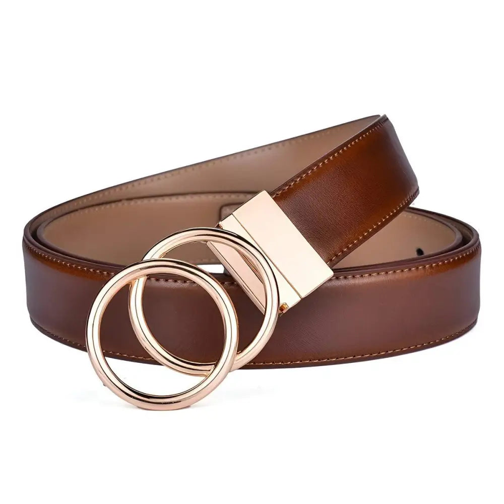Lena belt reversible leather with gold double-circle buckle for women