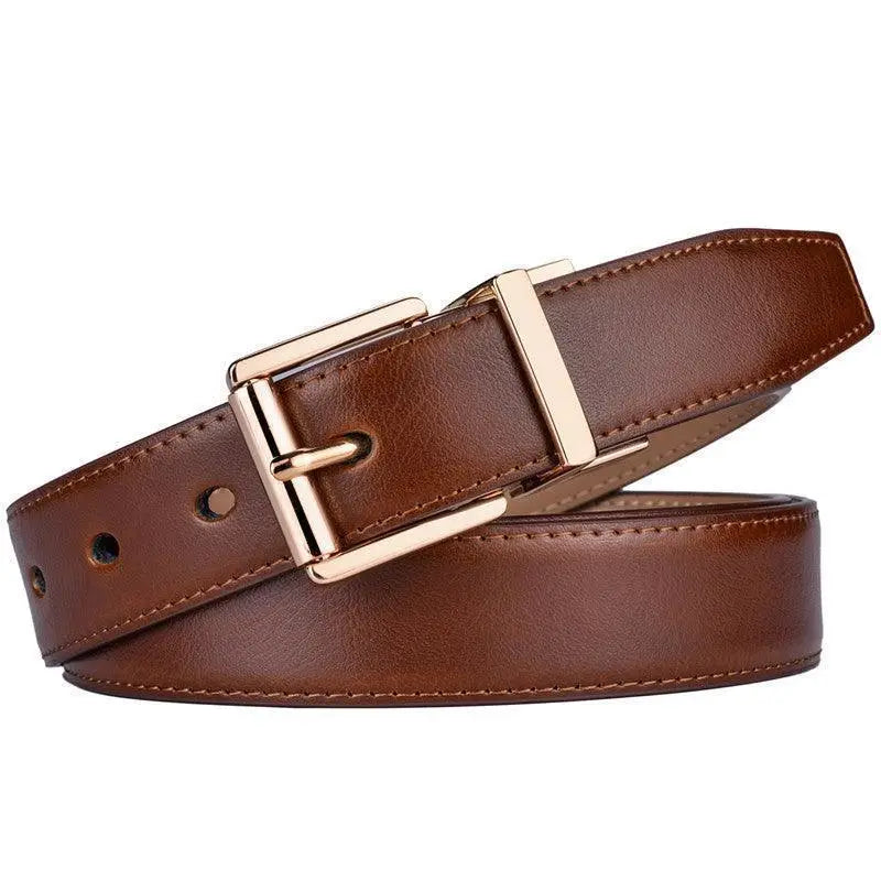 Alt text for Camille Belt in Brown Leather with Gold Buckle featuring a brown leather belt with gold buckle