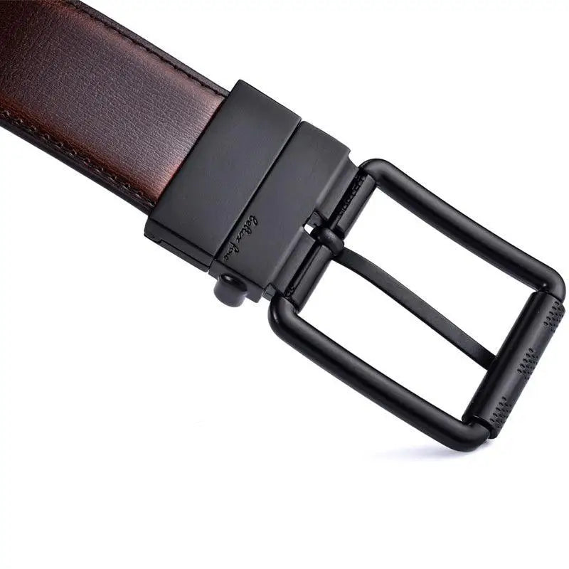 Brown leather belt with black square metal buckle, reversible leather belt for stylish wear
