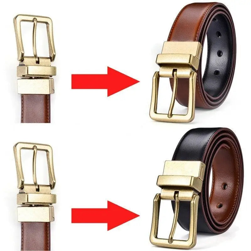 Isaac Men’s Reversible Leather Belt with Gold Buckle showcasing versatile reversible leather design