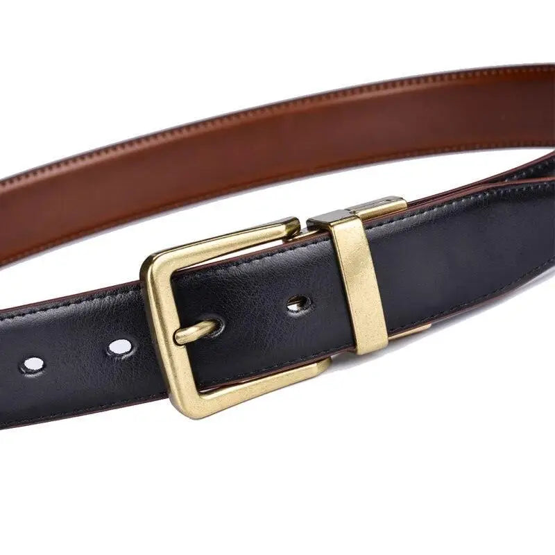Black and brown Isaac Men’s Reversible Leather Belt with Gold Buckle for men