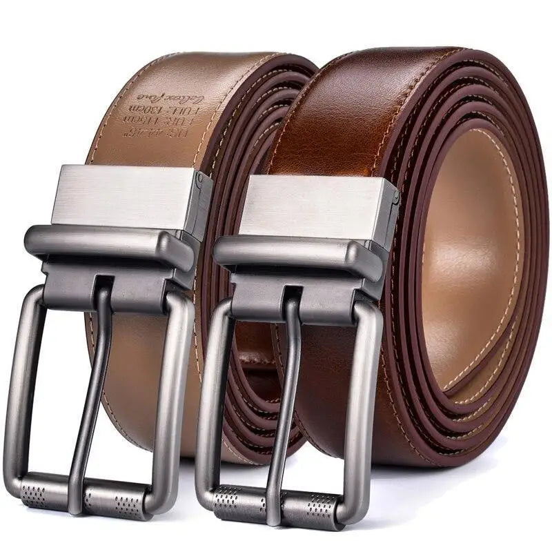 Genuine leather reversible belts with metal and silver buckles for versatile style