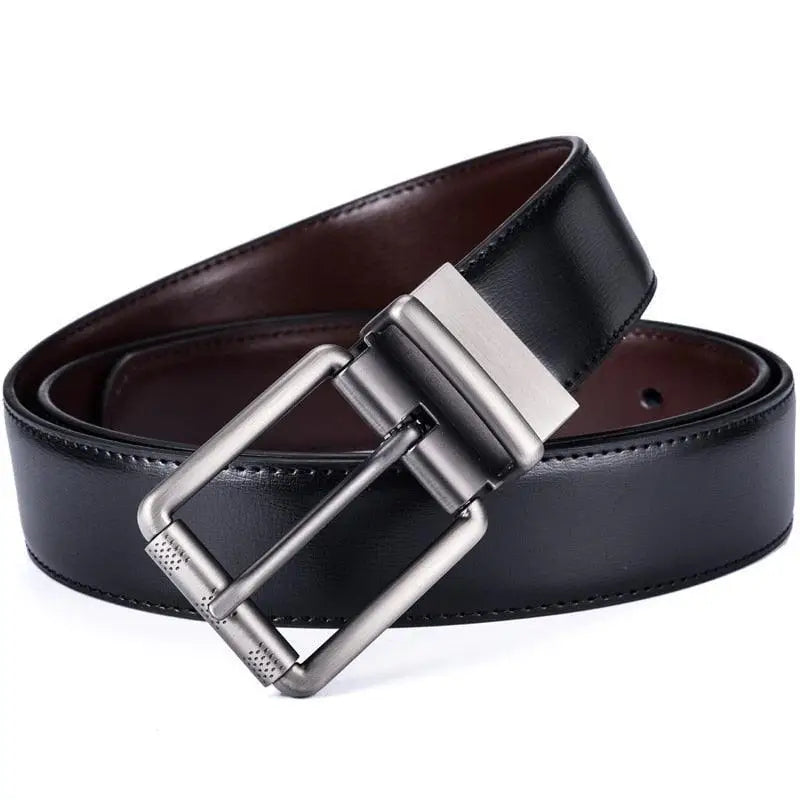 Genuine Leather Reversible Belt with Metal Silver Buckle in black and brown