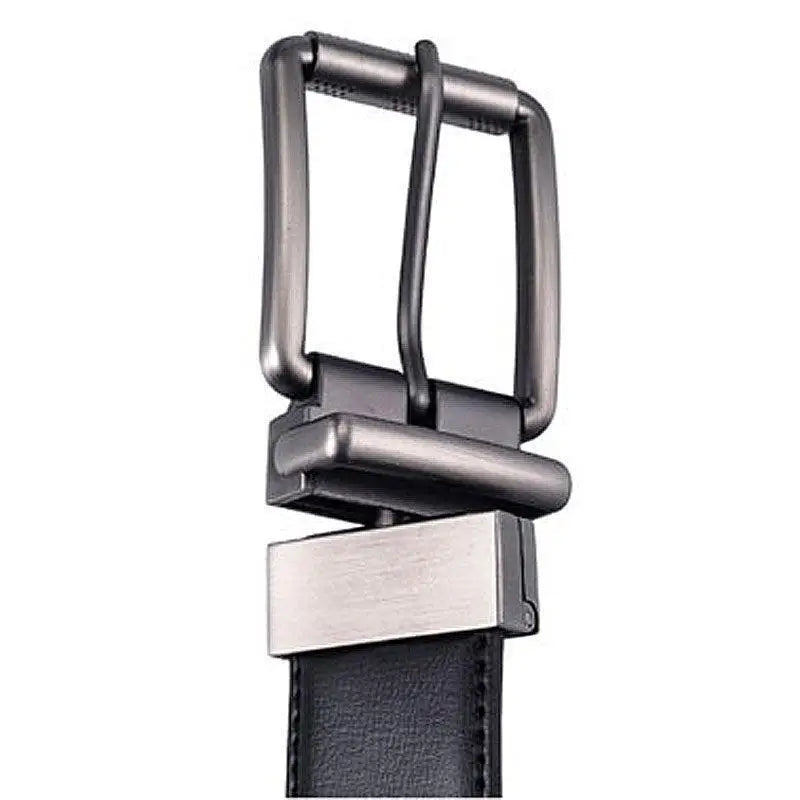 Reversible genuine leather belt with metal and silver buckle for versatile style