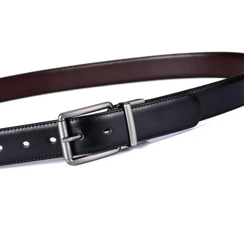 Genuine leather reversible belt with silver buckle for versatile style and durability