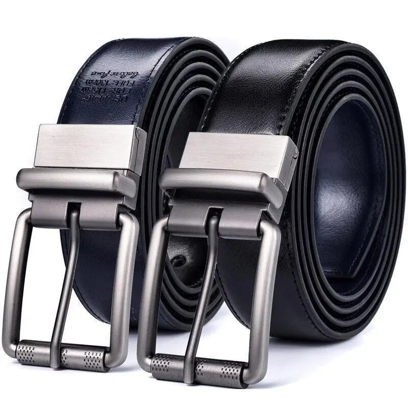 Genuine leather reversible belts with metal and silver buckle for versatile style