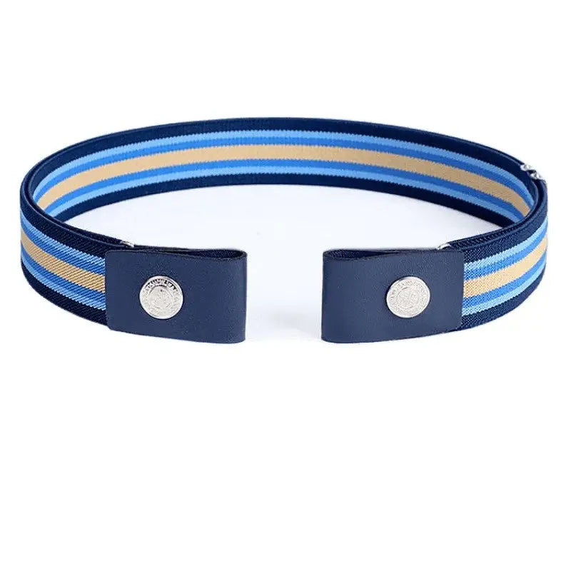 Striped elastic belt with snap closures featured with Jeans with Yellow Buckle Belt and Striped Elastic Belts