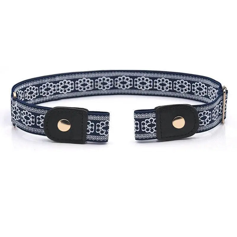 Carola Belt with Navy and White Pattern and Black Buckle for Elegant Wear