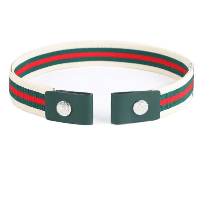 Elastic belt with green leather ends and yellow fasteners from the Striped Elastic Belt product line