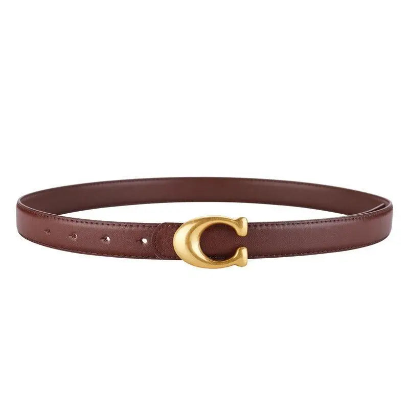 Irine Faux Leather Belt with Gold C-shaped Buckle for Stylish Outfits