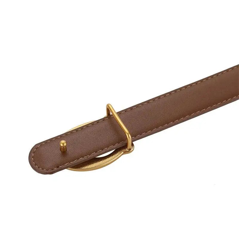 Irine Faux Leather Belt with Gold C-shaped Buckle, stylish faux leather accessory