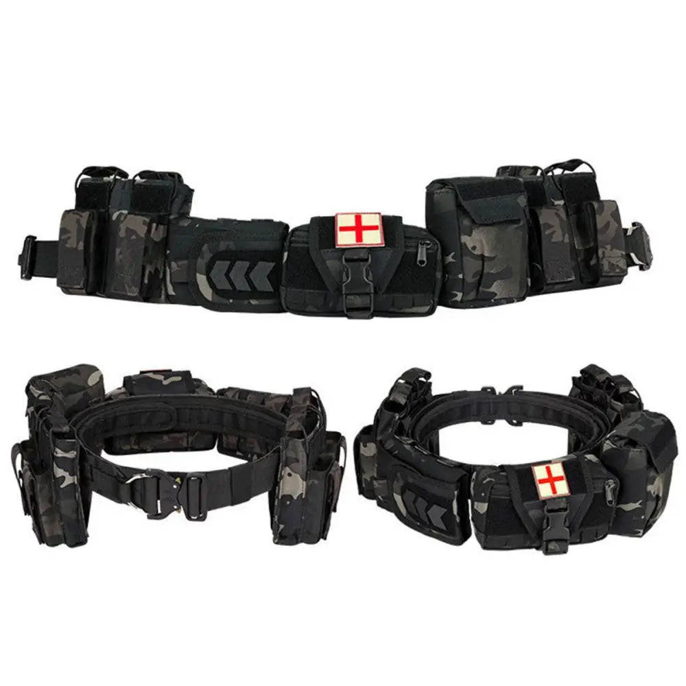 Black Molle 6-Piece Grimkel Tactical Fanny Pack and Belt with multiple pouches