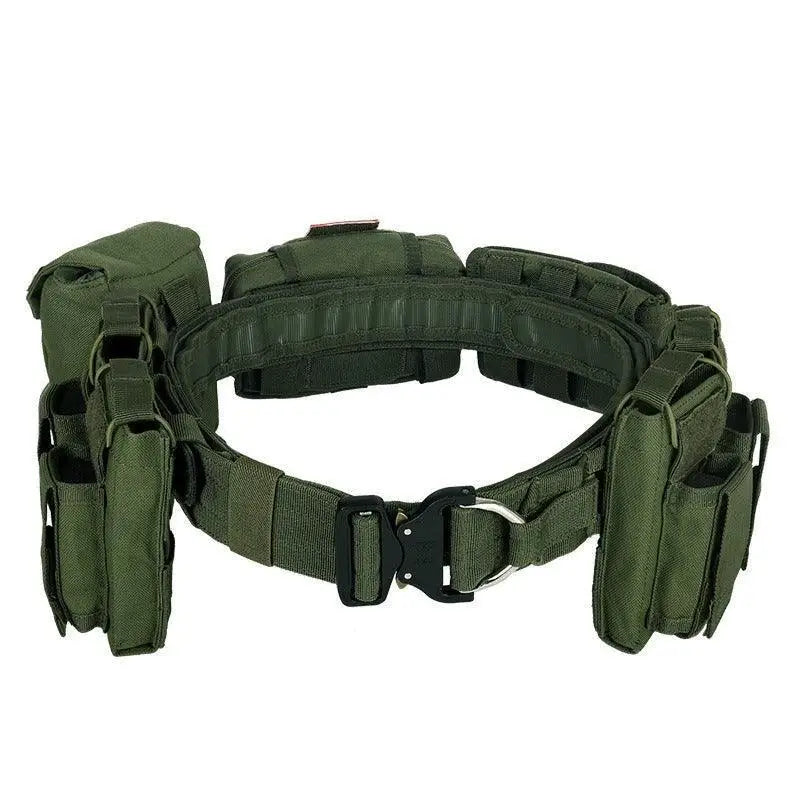 Olive green molle 6-piece Grimkel tactical belt with pouches for outdoor and tactical use