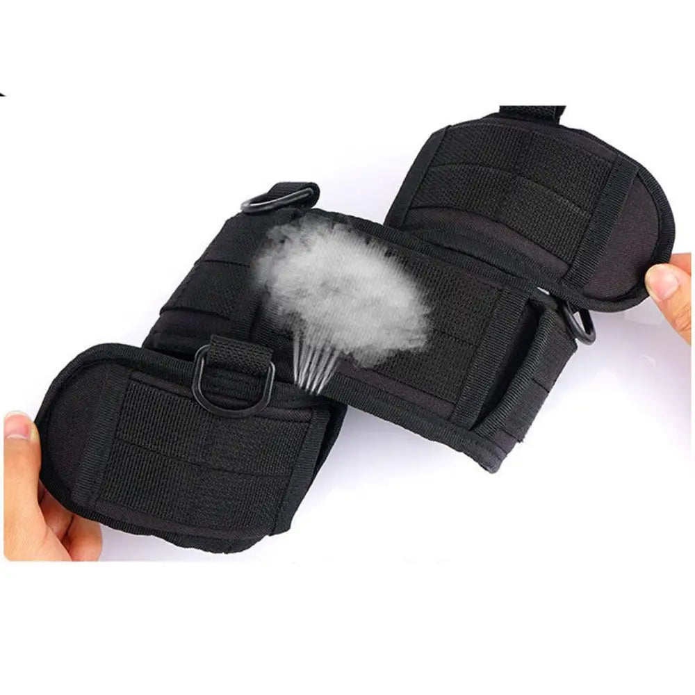 Black tactical ankle holster attached to Skeggi Molle Tactical Belt with Buckle and D-Rings