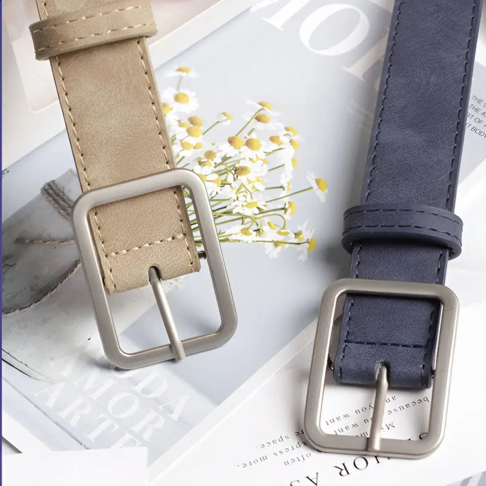 Assorted Leather Belts with Silver Buckles showcasing two stylish leather belts with silver buckle accents