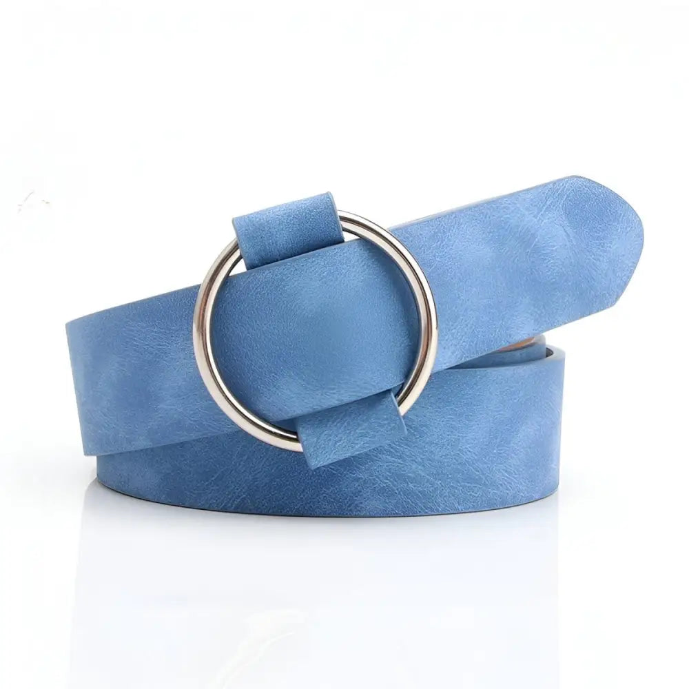 Blue belt with circular silver buckle from Taupe and Brown Belts collection