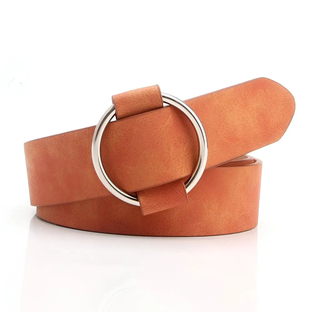 Brown leather belt with silver circular buckle from Taupe and Brown Belts collection