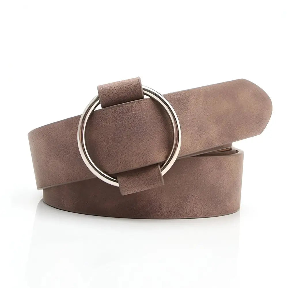 Taupe belt with a silver circular buckle from Taupe and Brown Belts collection