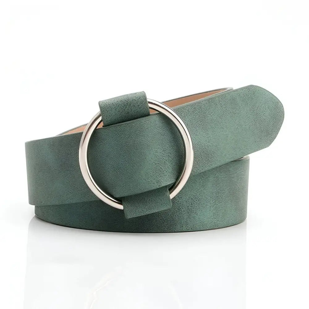 Green faux suede belt with silver ring buckle from Taupe and Brown Belts collection