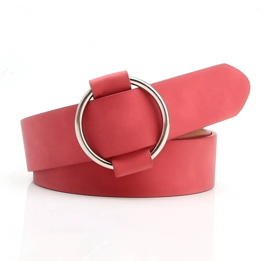 Red belt with a circular buckle from Taupe and Brown Belts collection
