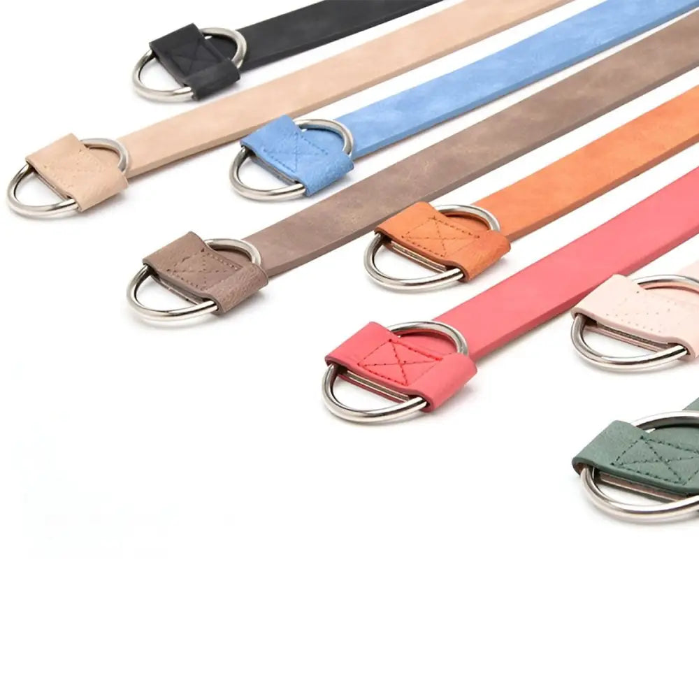 Colorful leather straps with metal rings from Taupe and Brown Belts with Silver or Circular Buckles