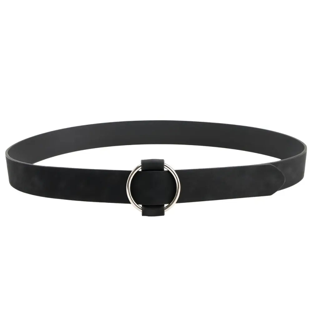 Black belt with a silver ring buckle from Taupe and Brown Belts with Silver or Circular Buckles collection