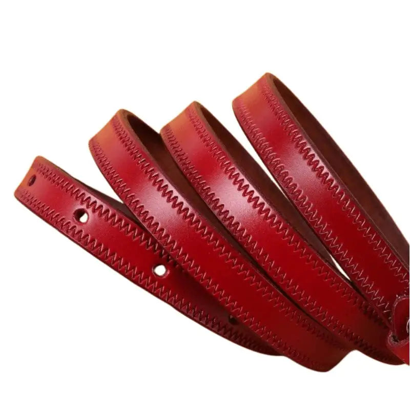 Red leather Seianthi Belt with zigzag stitching, stylish colorful accessory
