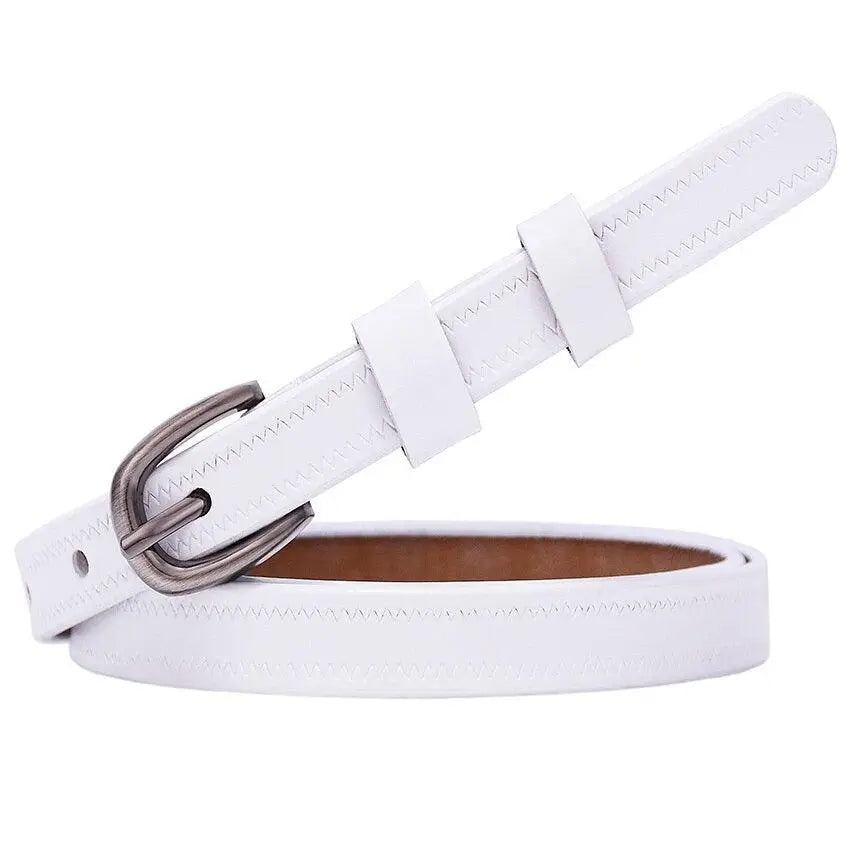 Seianthi Belt White leather belt with metal buckle and colorful zigzag stitching