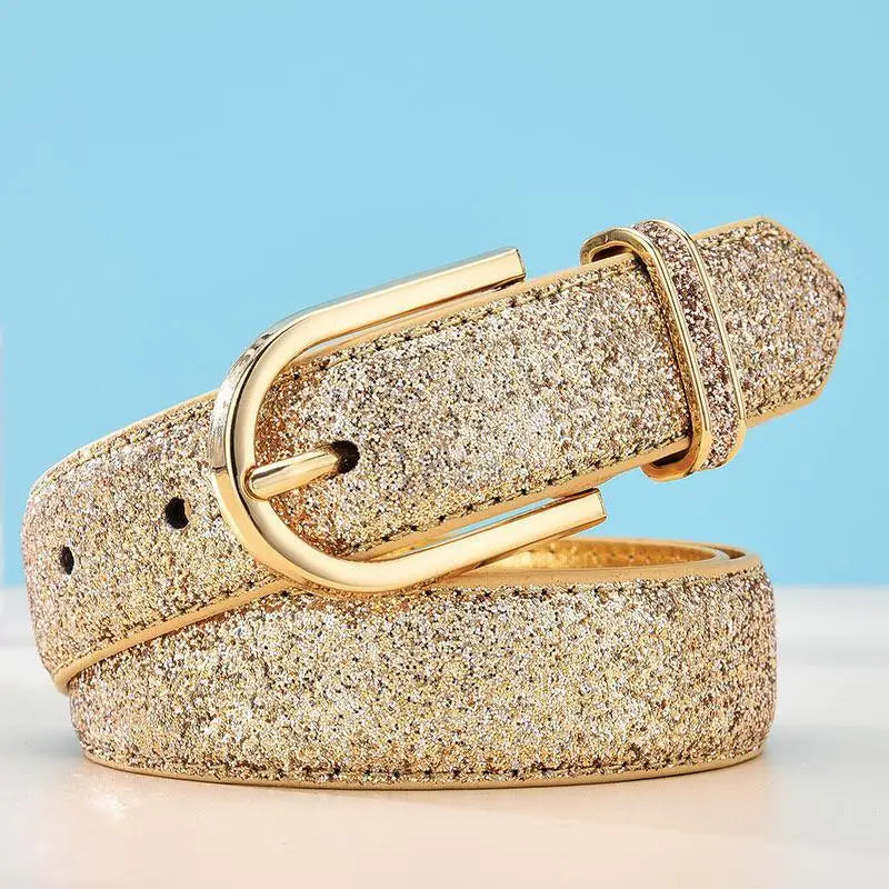 Sparkly gold belt with a gold buckle from Sparkly Silver and Gold Belts collection