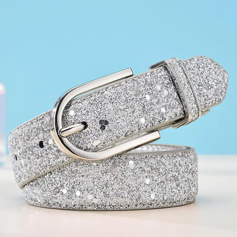 Sparkly silver belt with a metal buckle from Sparkly Silver and Gold Belts collection
