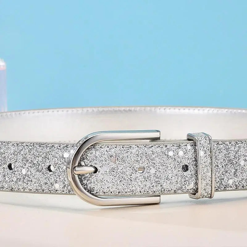 Sparkly silver belt with metal buckle from Sparkly Silver and Gold Belts collection