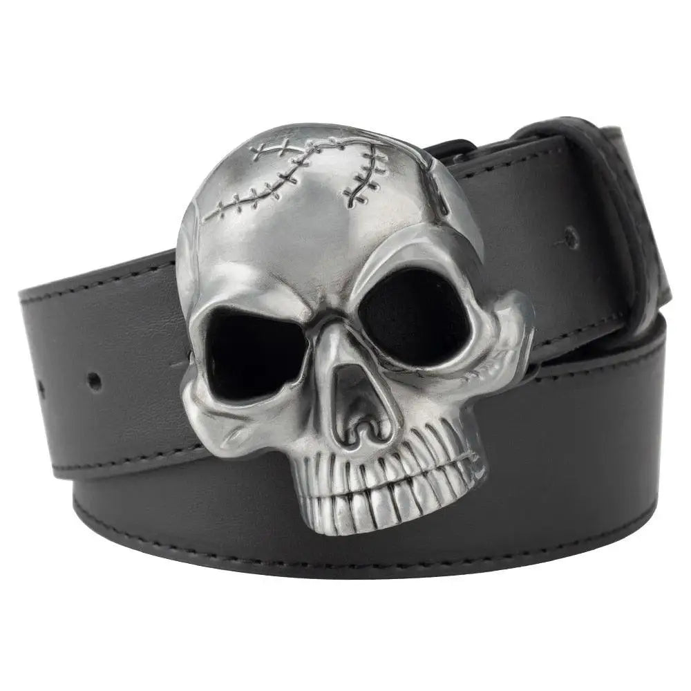 Black leather belt with skull buckle for stylish belt offers and fashionable accessories
