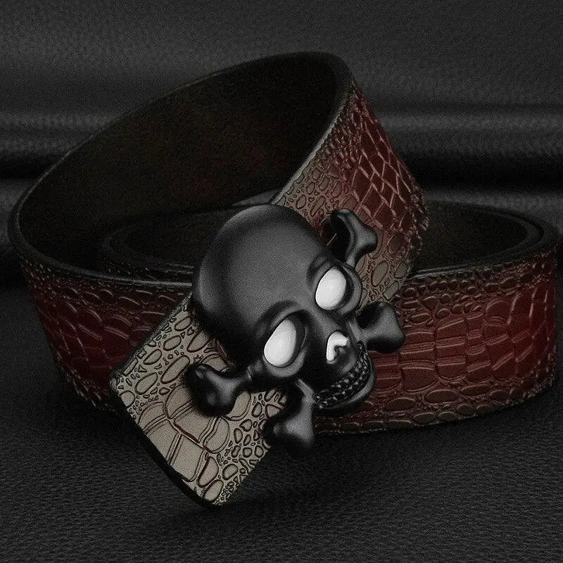 Crocodile-patterned belt with skull buckle for skull fang belt or fang belt accessories