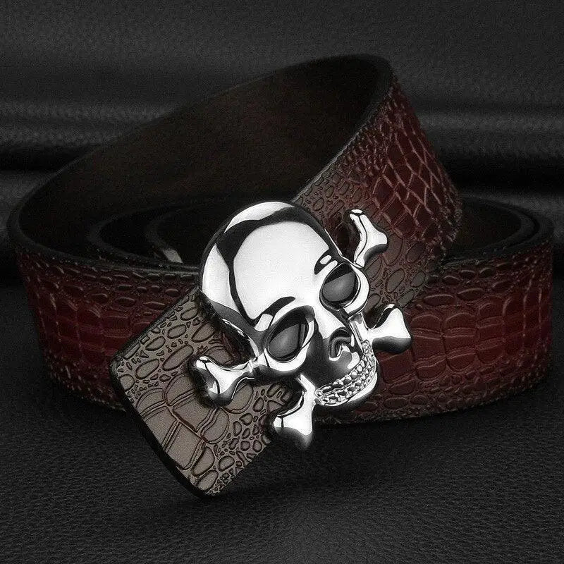 Gold Skull and Crossbones Belt Buckle with Crocodile Pattern for Skull Fang Belt