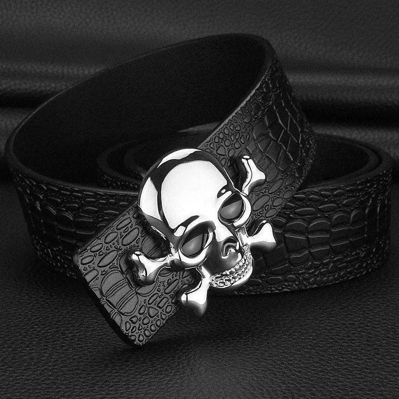 Black crocodile-pattern belt with skull buckle for Skull Fang Fang Belt or Skull Fang belt collection