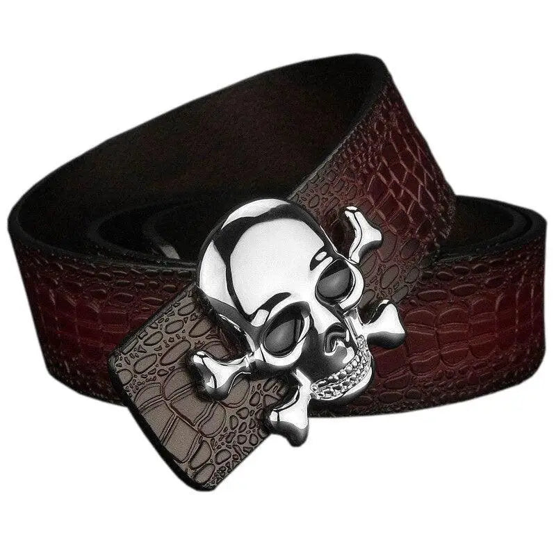 Gold Skull and Crossbones Belt Buckle with Crocodile Pattern for Skull Fang Belt