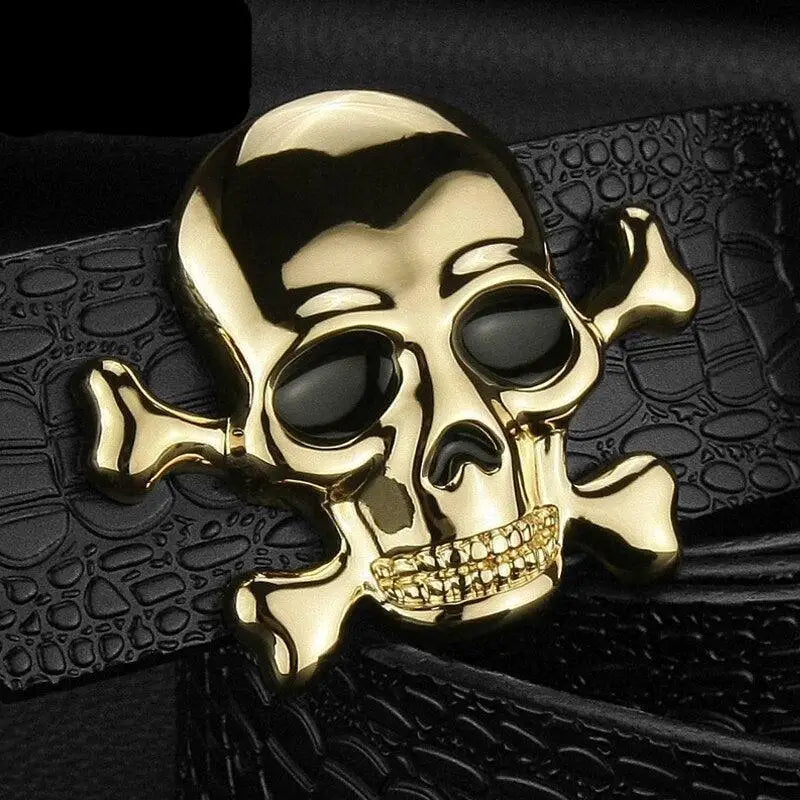 Gold skull and crossbones belt buckle with crocodile pattern for Skull Fang belt