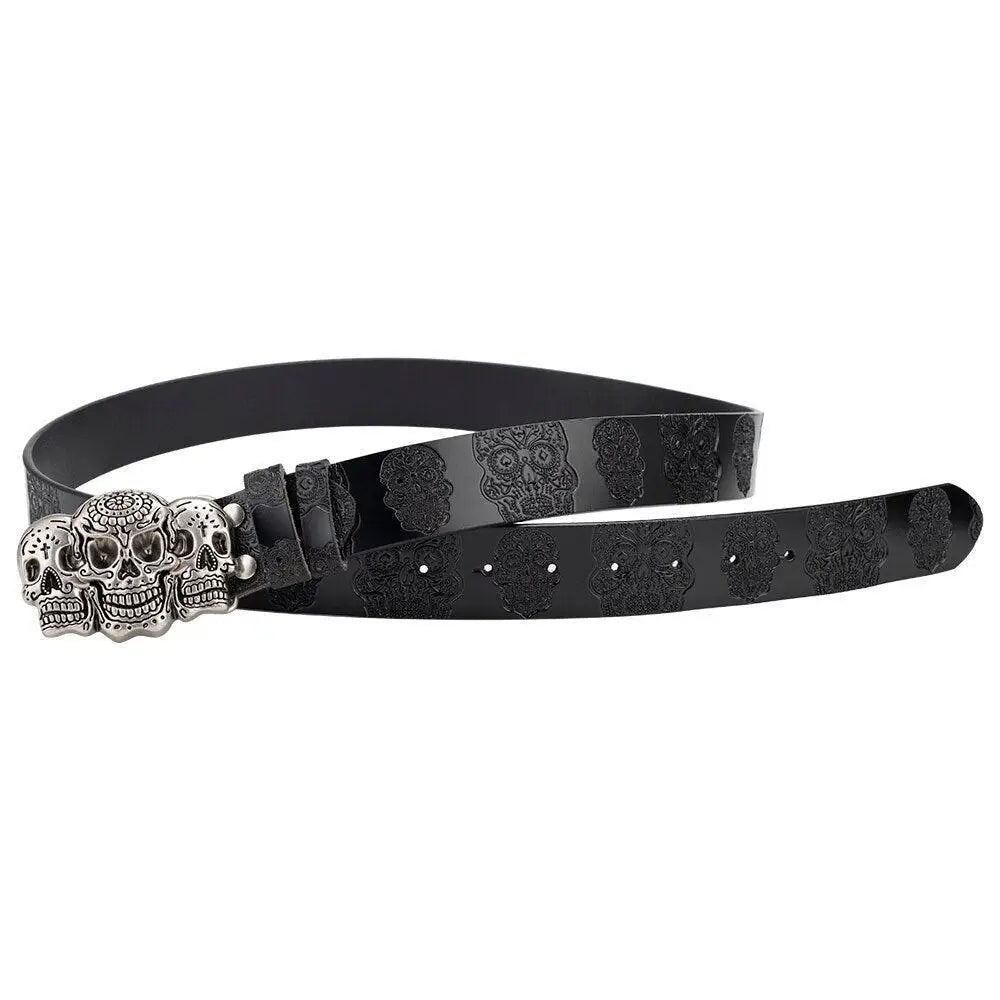 Sephiran Skull Belt with embossed skull pattern and metal buckle for stylishwear