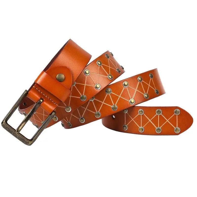 Jora Belt from Jora Belt Collection featuring a brown leather and metal accent design