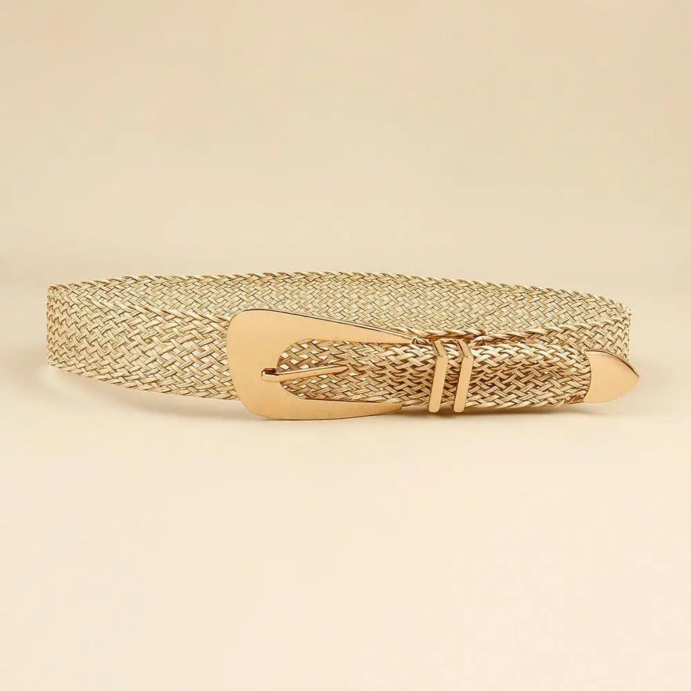 Elegant braided gold hezo belt with buckle from Hezo Belt Collection in neutral tones