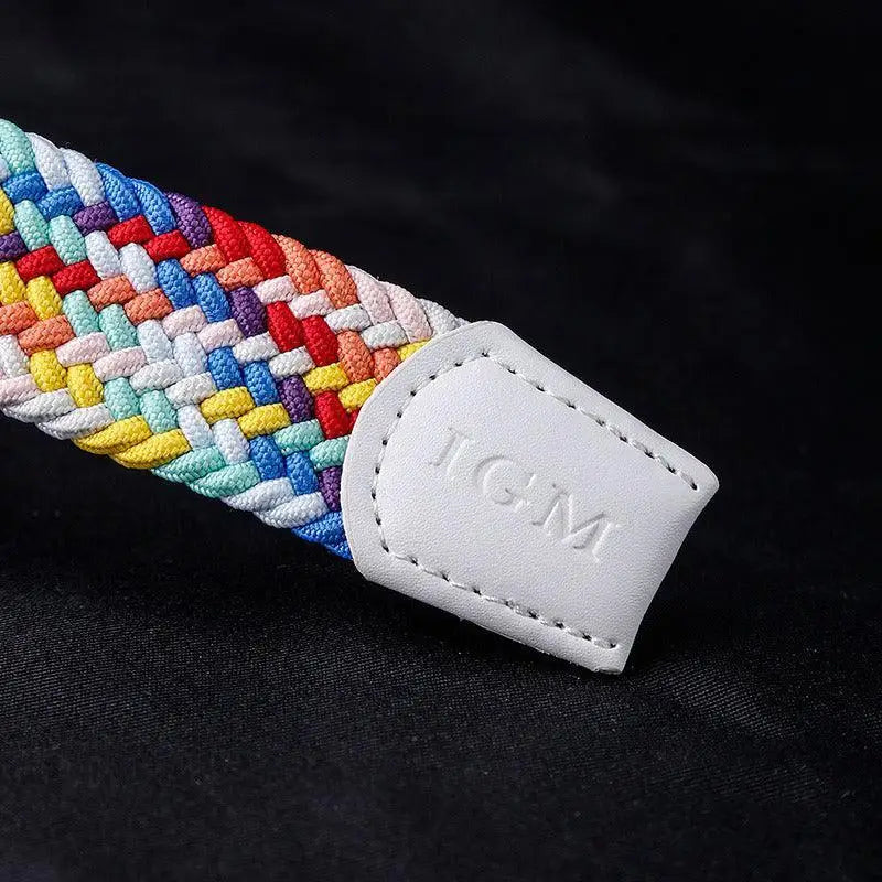 Colorful braided belt with white leather ends for stylish accessories