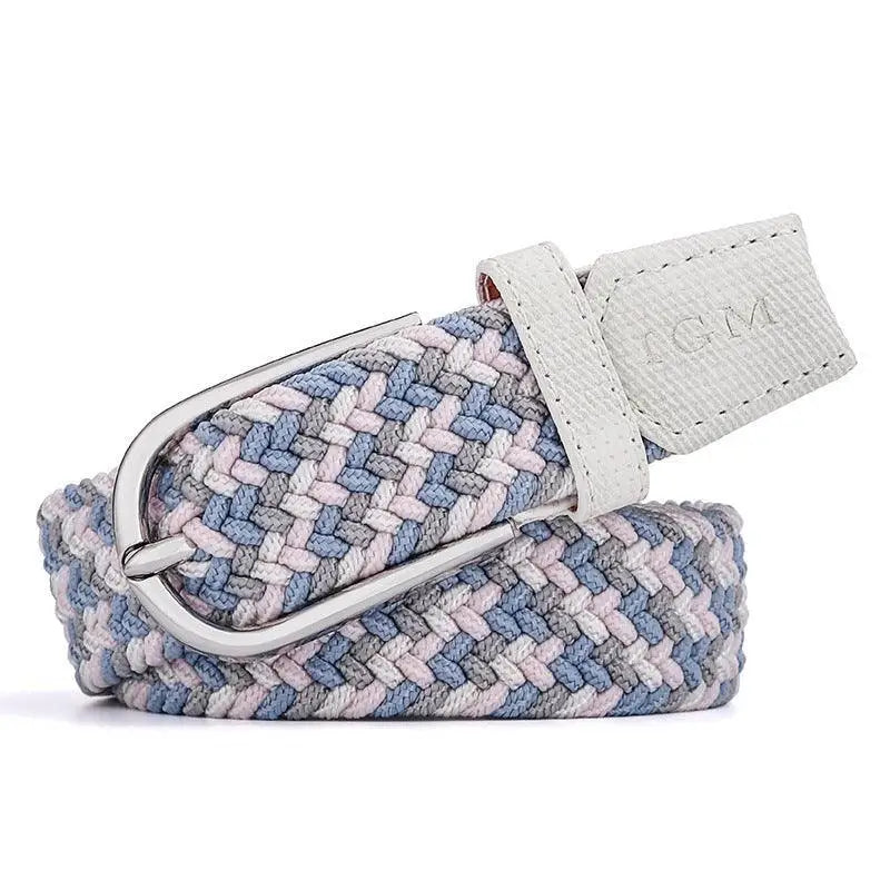 Pastel braided belt with silver buckle paired with denim shorts display