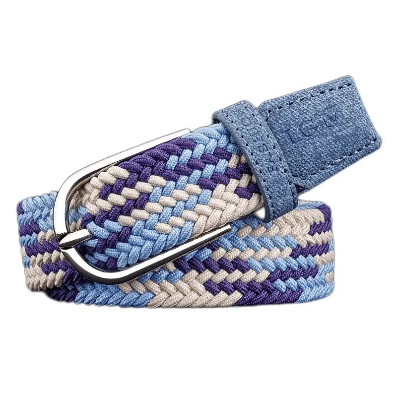 Silvana Women’s Elastic braided belt with silver buckle and denim-like leather end
