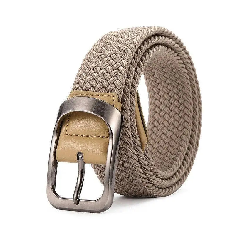 Braided beige elastic belt with silver metal buckle from Set of Four Belts