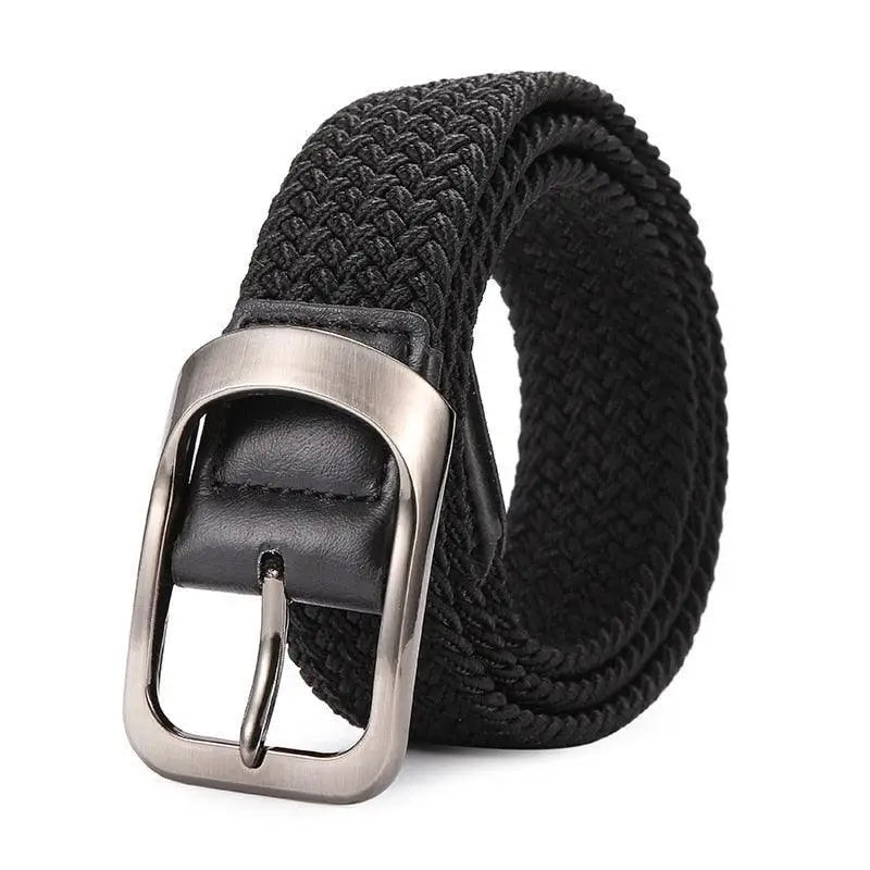 Braided black elastic belt with silver metal buckle from Set of Four Belts